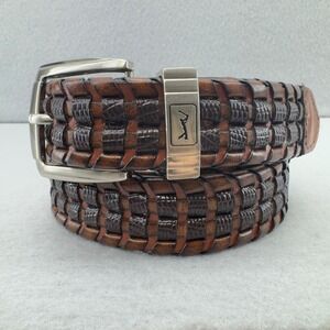 PGA Tour Mens Brown Woven Leather Belt Size 42 Golf Casual Dress